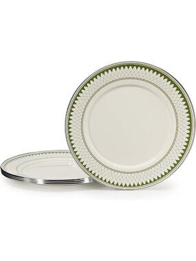 Set of 4 Olive Sevilla Enamel Dinner Plates, 10.5 inch, Stylish & Durable